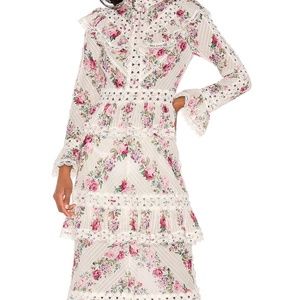 Zimmermann Cream Floral Honor Pin-tuck Paneled Midi Dress Sz 1